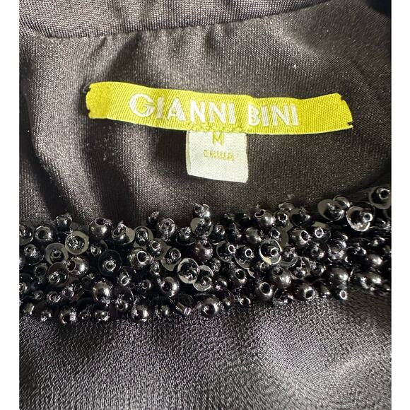 Gianni Bini Black Sheer Overlay Dress Formal Beaded Crew Neck Size M - Picture 6 of 9